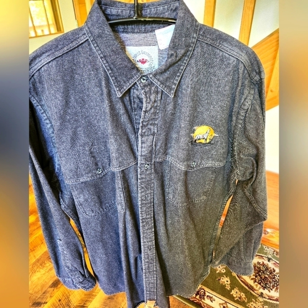Midwest Garment Co MGC Vintage Embroidered Indian Long‎ Sleeve Sz. L 16.5 Shirt